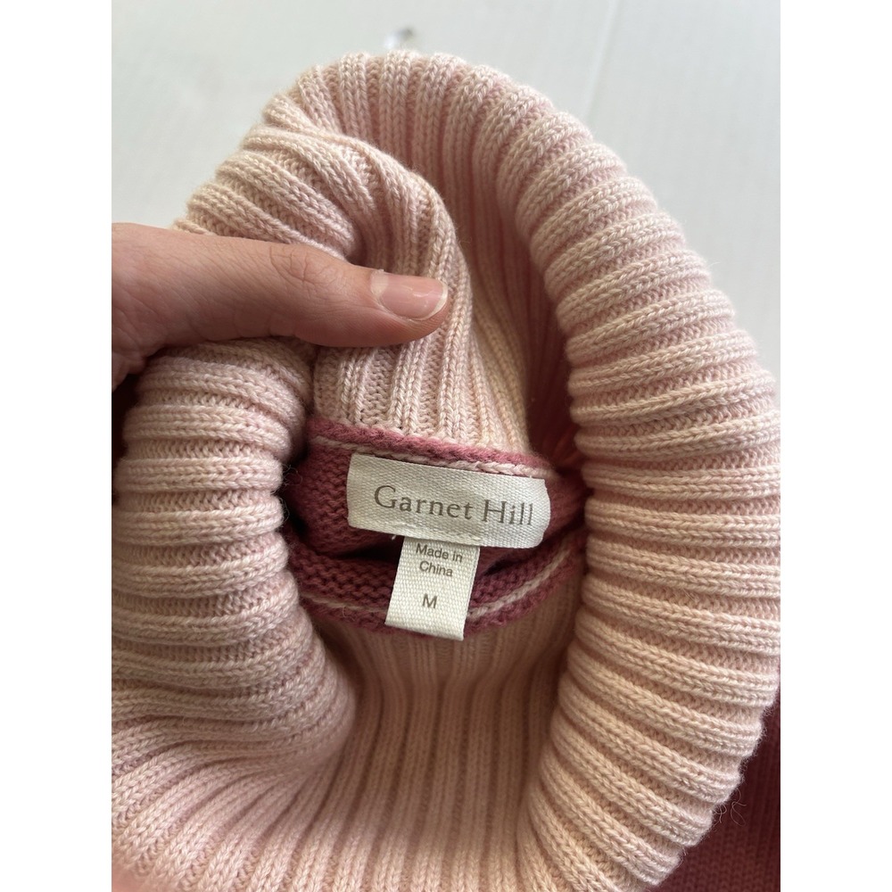 Garnet Hill Colorblock Turtleneck Sweater Merino Wool Organic Cotton Pink - Picture 4 of 7